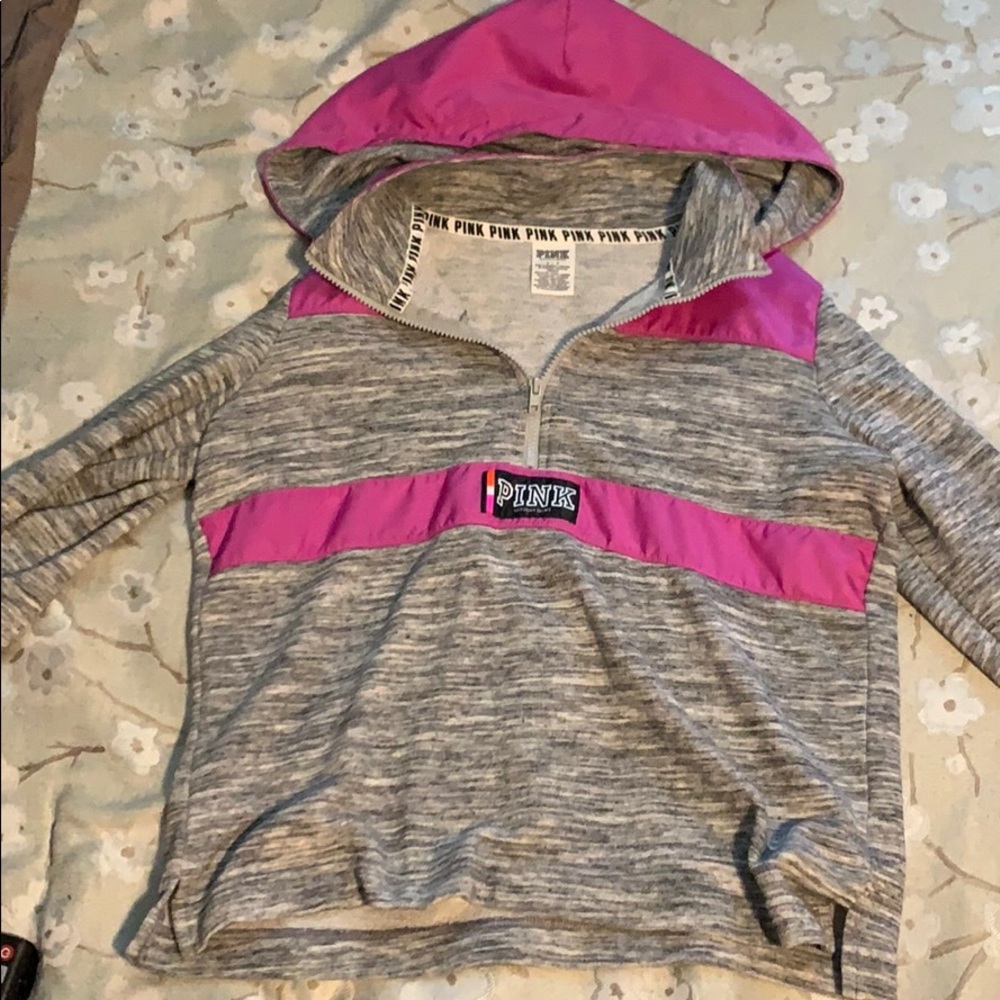 small pink and gray PINK pullover with hood
